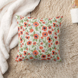 Poppies Orange Green Floral Pattern Kissen