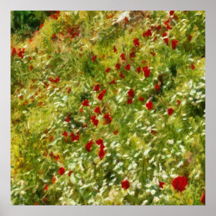 Poppies Pointillism Art Abstrakt Art Poster
