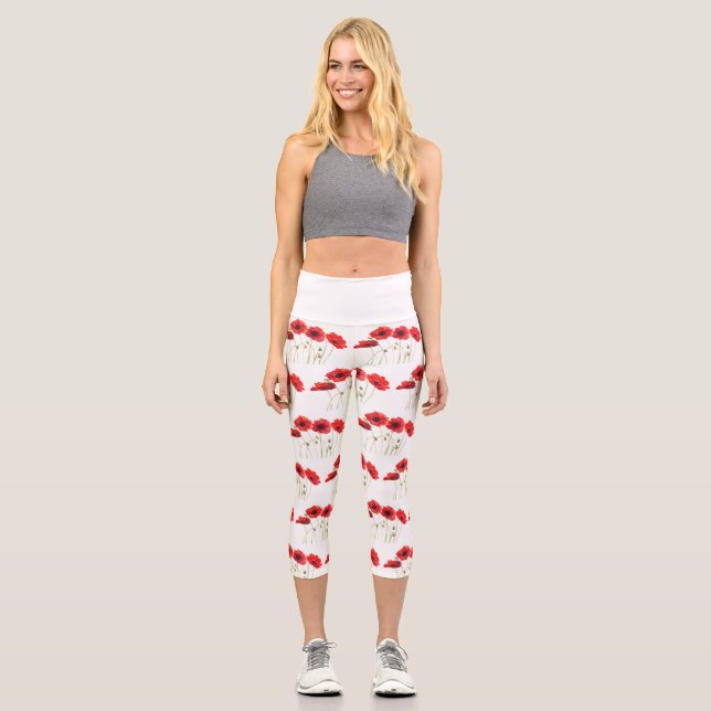 Poppies Poppy Rote Blume Blumenkohl Wildblumen Capri Leggings (Vorderseite)