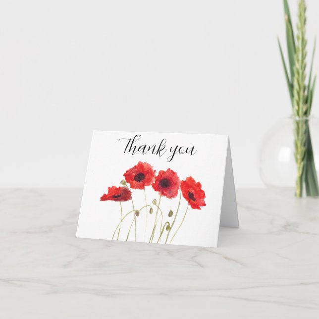 Poppies Red Floral Baby Shower Danke (Vorderseite)