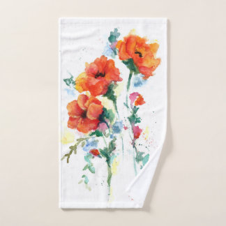 Poppies Rot Drei fröhliche Long Stemmed Watercolor Handtuch