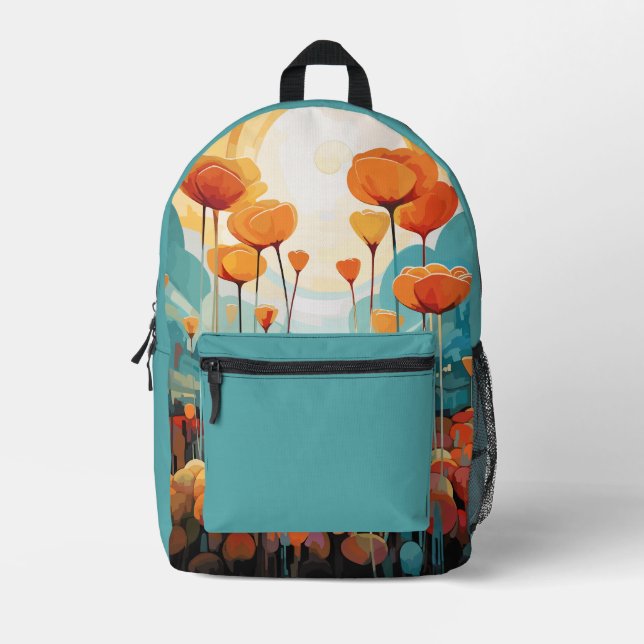 Poppies Sonnenaufgang blauer individuelle Name Bedruckter Rucksack (Vorderseite)