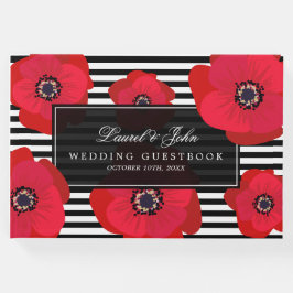 Poppies & Stripes - Schwarz & Rot Hochzeit Gästebuch
