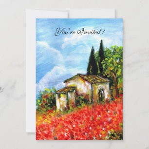 POPPIES TUSCANY LANDSCAPE Red Blume Fields Black Einladung