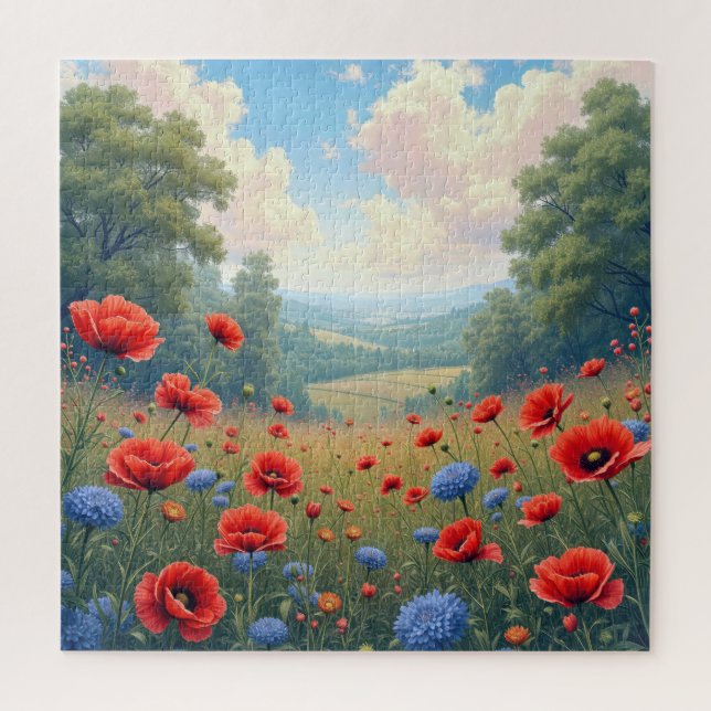 Poppies und Dahlia Field Puzzle (Vertikal)