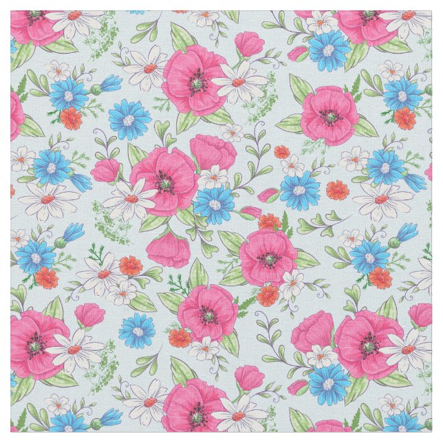 Poppies und Daisies Fabric Stoff (Nahaufnahme)