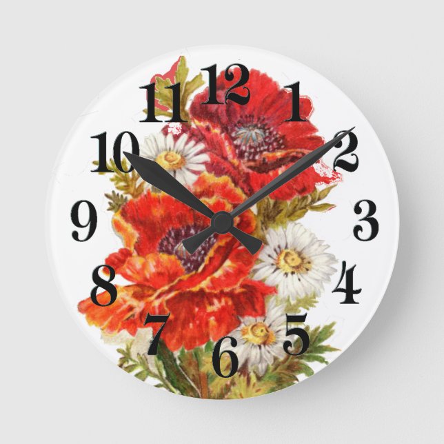 Poppies und Daisies Runde Wanduhr (Vorderseite)