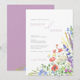 Poppies und Wildblumen Lavender Monogram Wedding Einladung