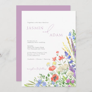 Poppies und Wildblumen Lavender Monogram Wedding Einladung