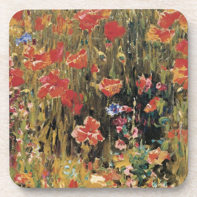Poppies von Robert Vonnoh, Vintager Impressionismu Getränkeuntersetzer (Vorderseite)