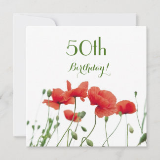 Poppies Watercolor 50. Geburtstagsparty Einladung