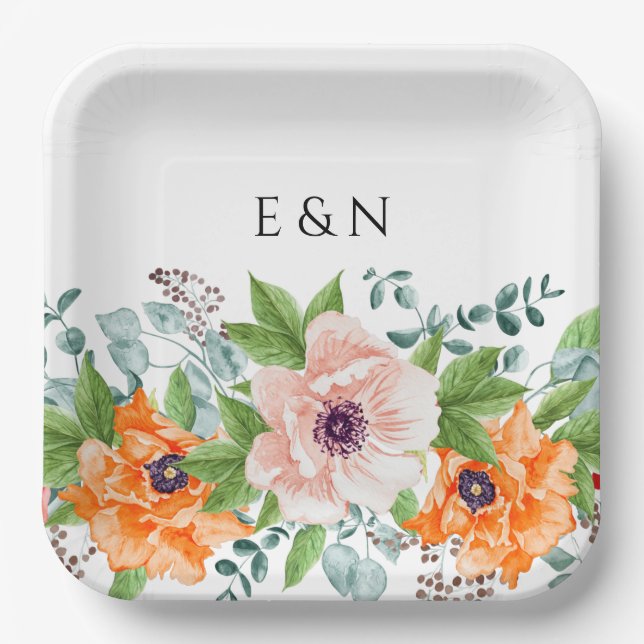 Poppies Watercolor Blume Paper Teller (Vorderseite)