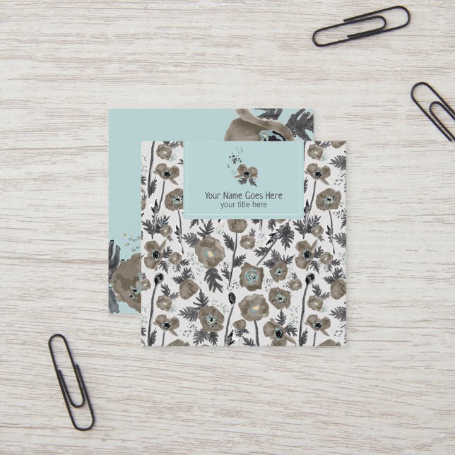 Poppies Watercolor Floral Pattern Quadratische Visitenkarte (Poppies Watercolor Floral Pattern Square Business Card from Studio Posies.)
