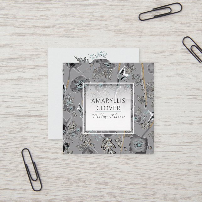 Poppies Watercolor Floral Pattern Quadratische Visitenkarte (Poppies Watercolor Floral Pattern Square Business Card from Studio Posies.)