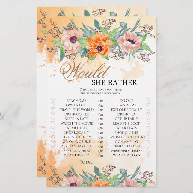 Poppies würde sie lieber Brautparty-Spiel (Vorne/Hinten)