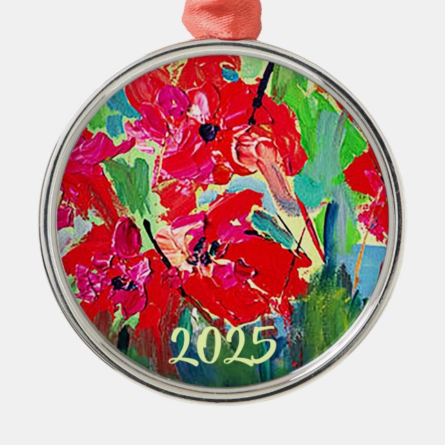 Poppies Year Ornament Aus Metall (Vorne)