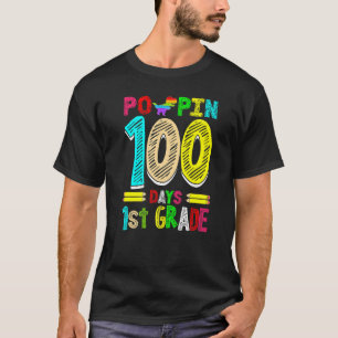 Poppin 100 Days 1. Klasse Dinosaur Grundschule T-Shirt