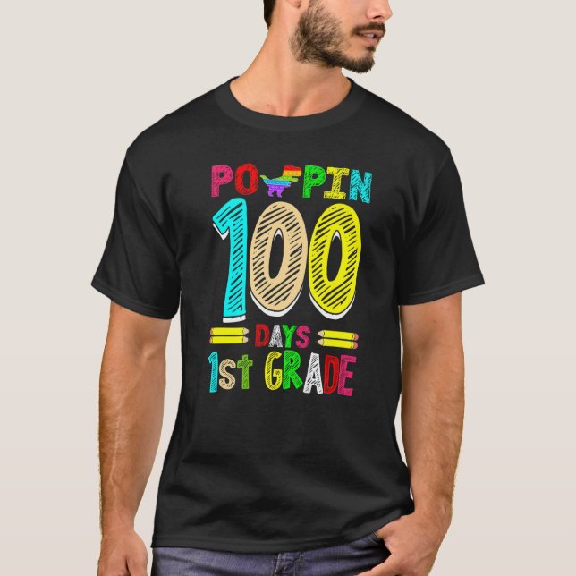 Poppin 100 Days 1. Klasse Dinosaur Grundschule T-Shirt (Vorderseite)