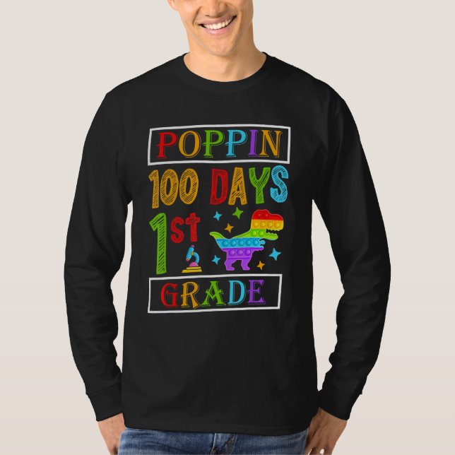 Poppin 100 Days 1st Grade Dinosaur Elementary Kid  T-Shirt (Vorderseite)