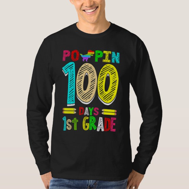 Poppin 100 Days 1st Grade Dinosaur Primary School  T-Shirt (Vorderseite)