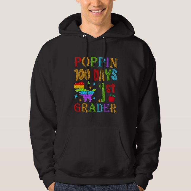Poppin 100 Days 1st Grader Primary School Dino T-R Hoodie (Vorderseite)