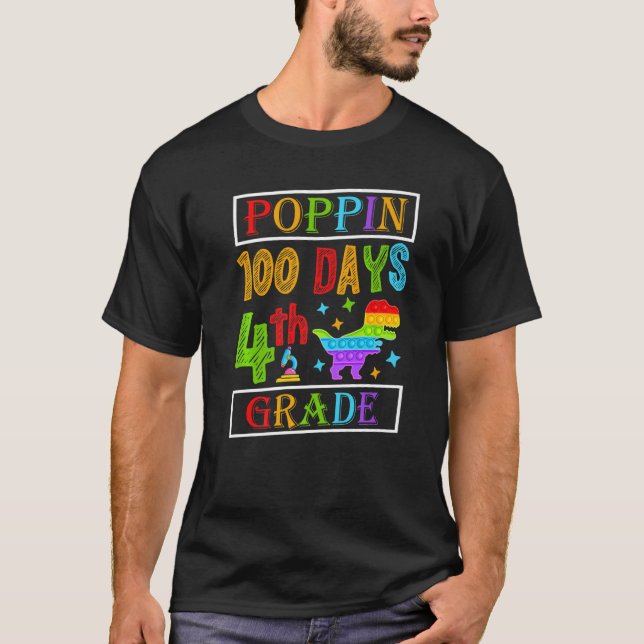 Poppin 100 Days 4th Grade Dinosaur Elementary Kid  T-Shirt (Vorderseite)
