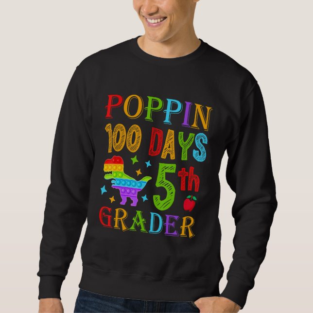Poppin 100 Days 5th Grader School Dinosaur Kid T-R Sweatshirt (Vorderseite)