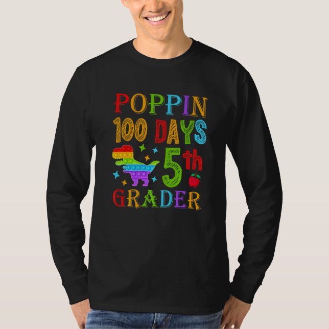 Poppin 100 Days 5th Grader School Dinosaur Kid T-R T-Shirt (Vorderseite)