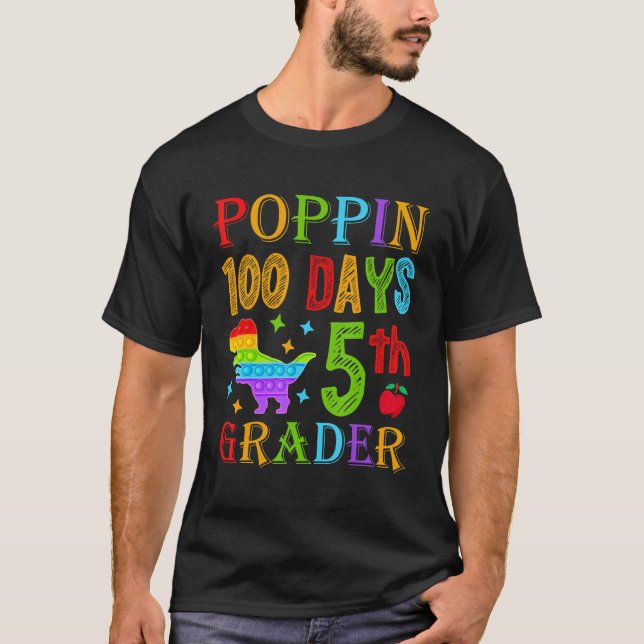 Poppin 100 Days 5th Grader School Dinosaur Kid T-R T-Shirt (Vorderseite)
