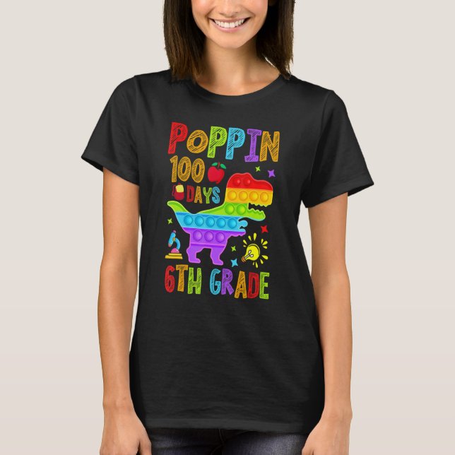 Poppin 100 Days 6th Grade Primary School Dino Kid  T-Shirt (Vorderseite)