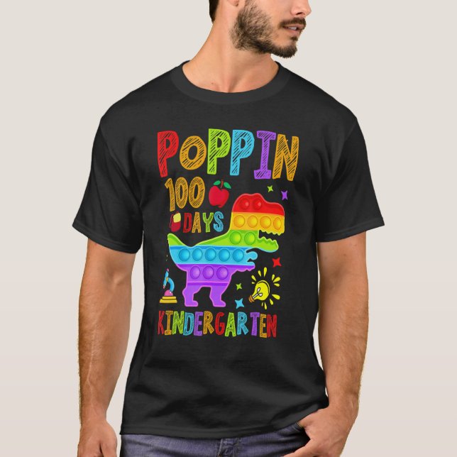 Poppin 100 Days Kindergarten Nursery School Dinosa T-Shirt (Vorderseite)