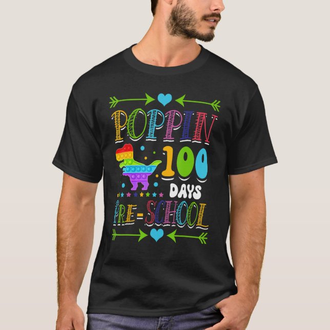 Poppin 100 Days Preschool Dinosaur School T-Rex Di T-Shirt (Vorderseite)
