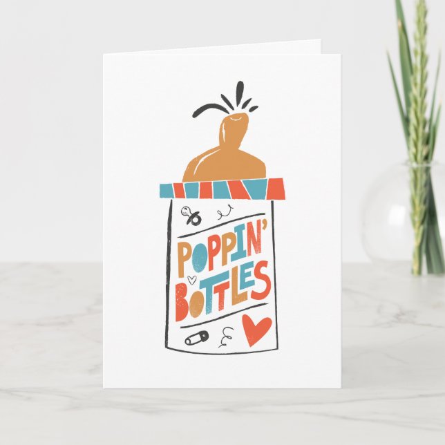Poppin Flasche Funny Baby Duschkarte Karte (Vorderseite)