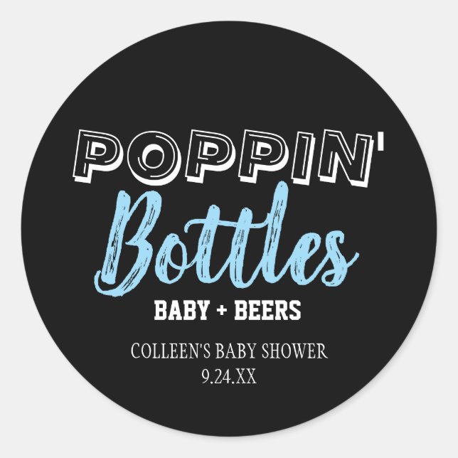 Poppin Flaschen Boy Baby Shower Stickers (Vorderseite)