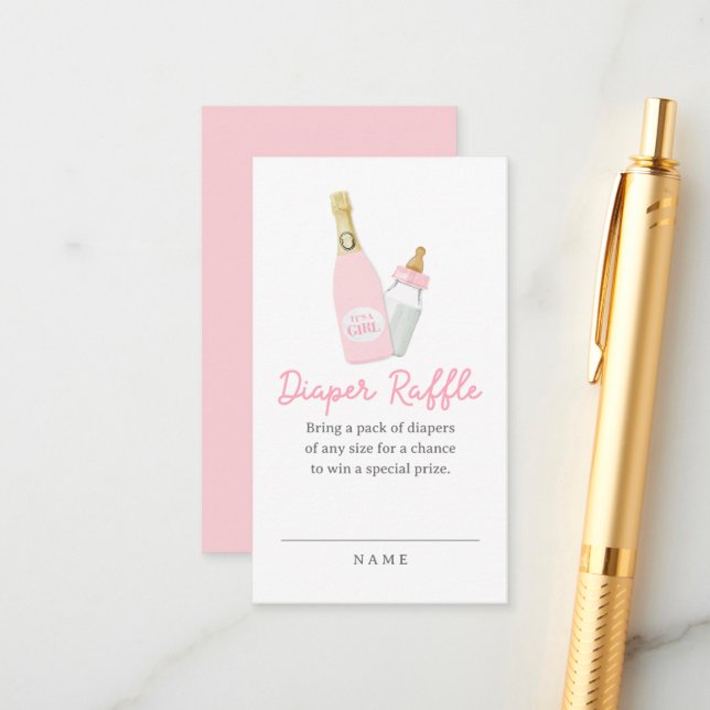 Poppin Flaschen Girl Pink Babydusche Windel Begleitkarte (Vorderseite/Rückseite Beispiel)