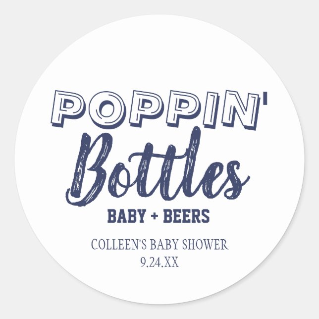 Poppin Flaschen Navy Blue Baby Shower Stickers (Vorderseite)
