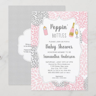 Poppin Flaschen Pink Gray Floral Baby Dusche Einladung