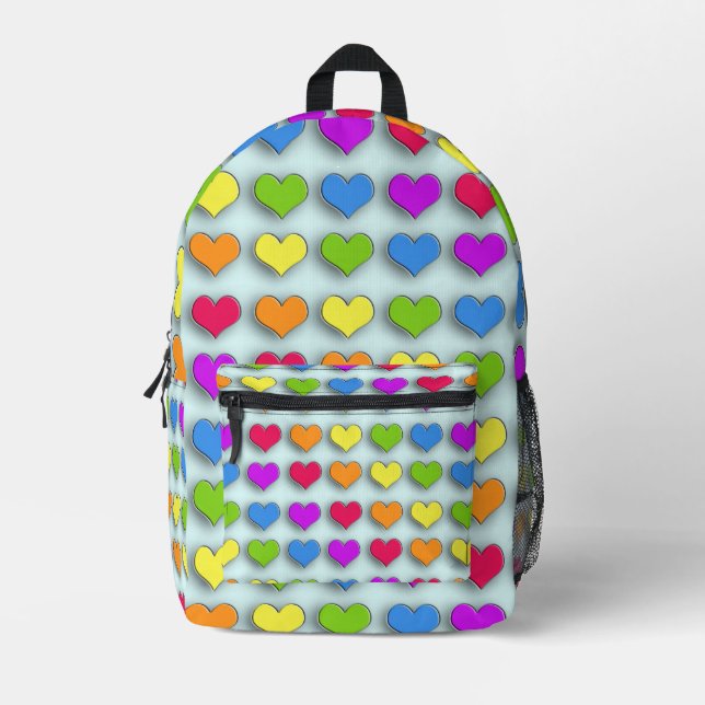 Poppin Retro Herz Fun Regenbogen Muster Bedruckter Rucksack (Vorderseite)