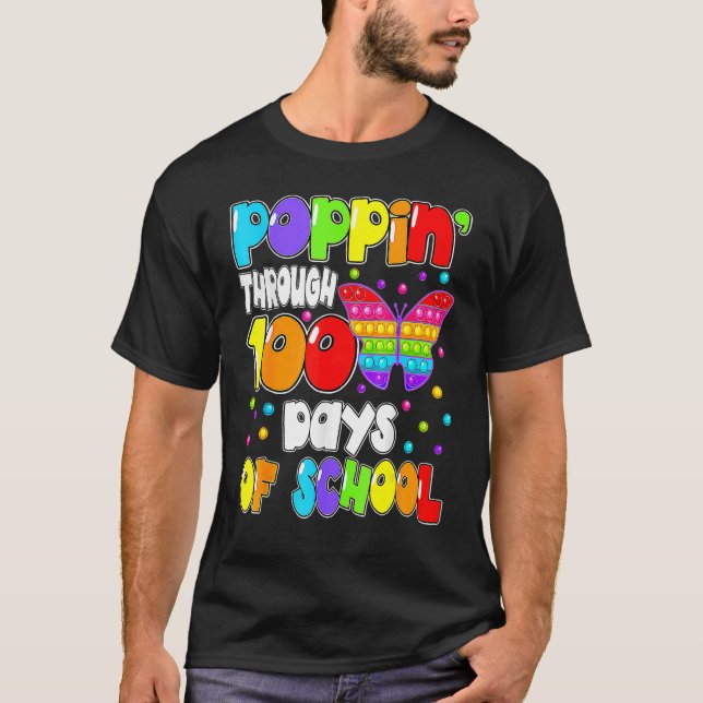 Poppin Trough 100 Days of School Schmetterling Fid T-Shirt (Vorderseite)