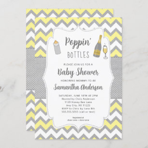 Poppin'Flaschen Yellow Gray Baby Dusche Einladung