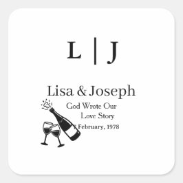 Popping Champagne &Toasting Glasses Wedding Party Quadratischer Aufkleber