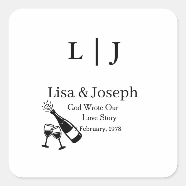 Popping Champagne &Toasting Glasses Wedding Party Quadratischer Aufkleber (Vorderseite)