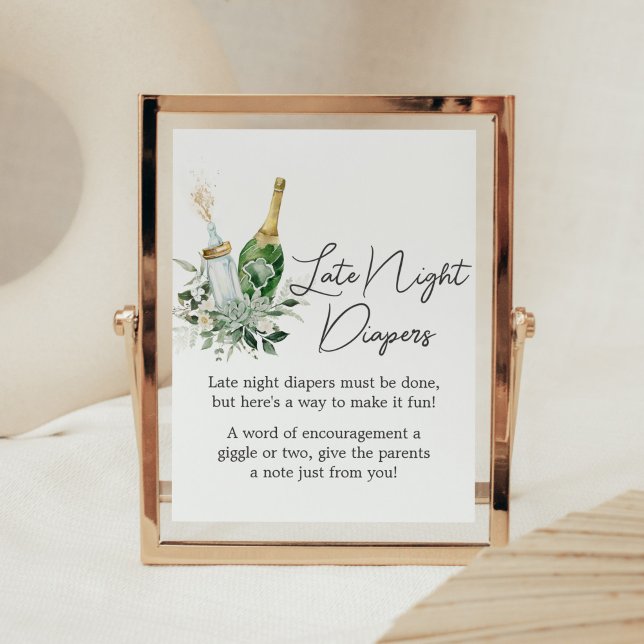 Poppin's Flaschen Babydusche Spätnachtsspülung Poster (Poppin' Baby Bottles Baby Shower Late Night Diapers Sign )