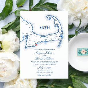 Popponesset Inn Cape Cod Map Elegante Hochzeit Einladung