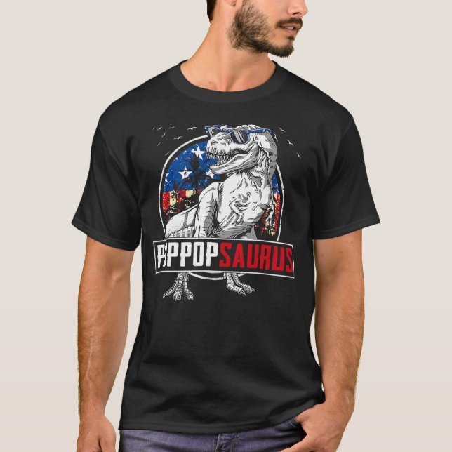 Poppopsaurus Dinosaur T Rex American Flag Family M T-Shirt (Vorderseite)