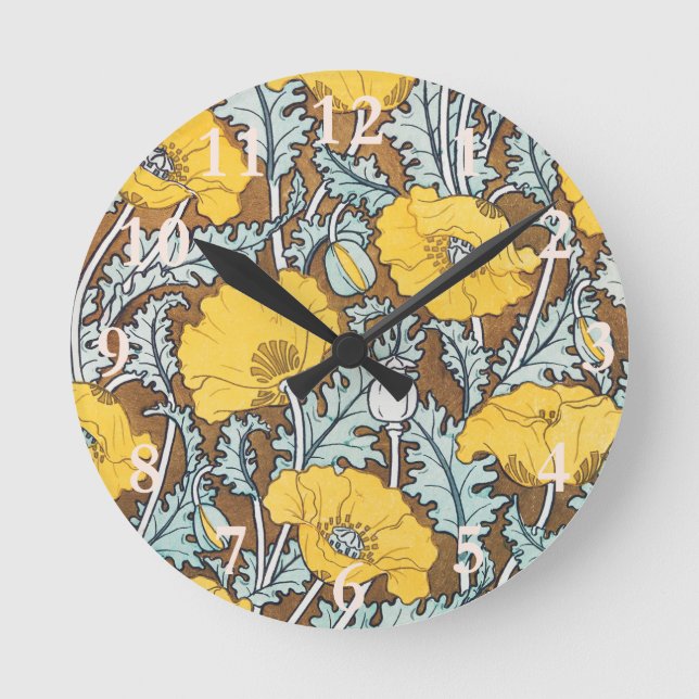Poppy Art Illustration Blume Muster Runde Wanduhr (Vorderseite)