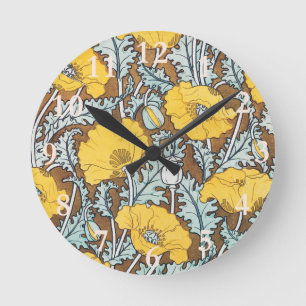 Poppy Art Illustration Flower Pattern Runde Wanduhr