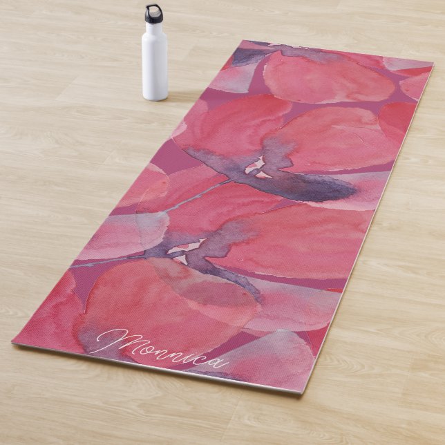 Poppy Art Watercolor Mit Monogramm Yogamatte (Beispiel)