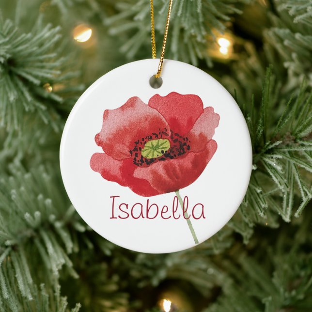 Poppy AUGUST Birthday Red Poppies Birth Flower Keramik Ornament (Baum)