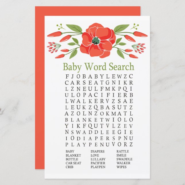 Poppy Baby Shooter Word Search Game (Vorne/Hinten)